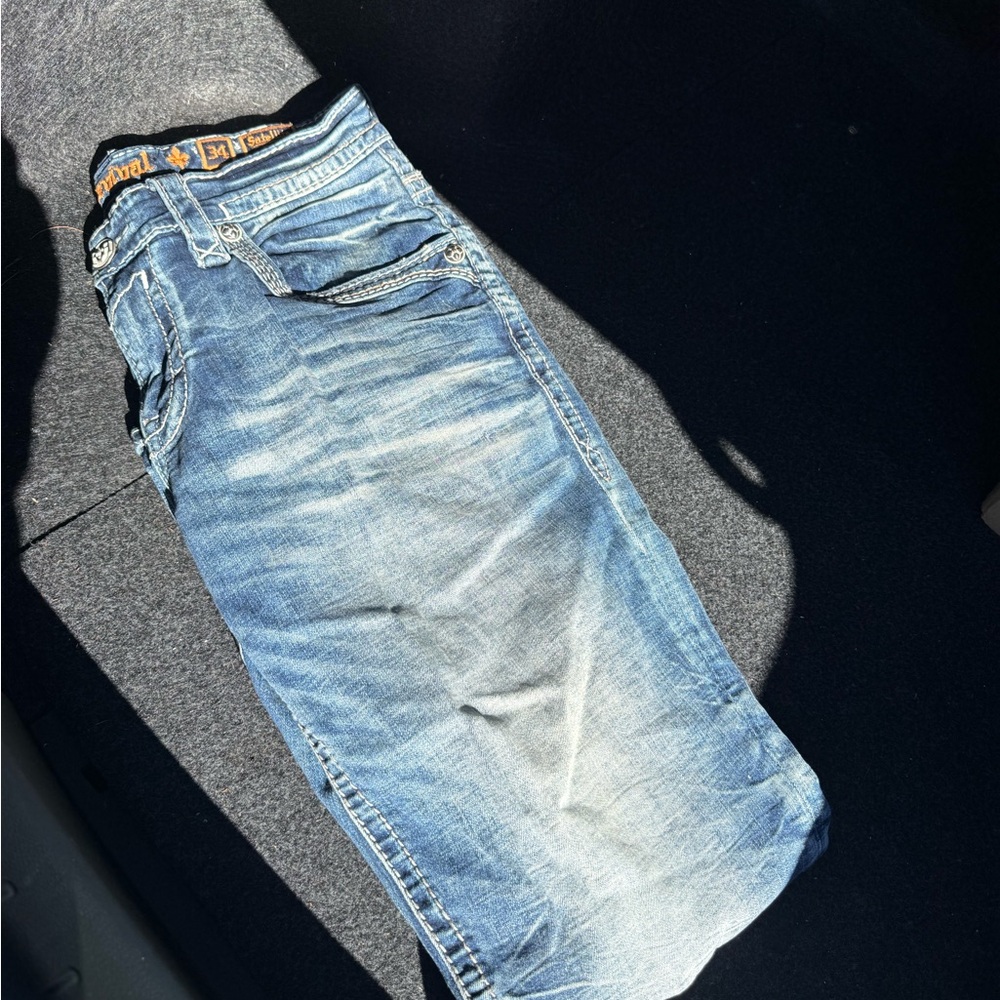 Rock Revival Blue Denim Jeans with Orange Accents
